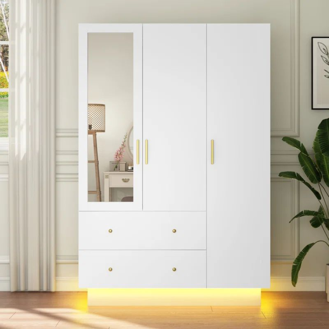 Primrose 3 Door Wardrobe With Mirror with Light - WR131